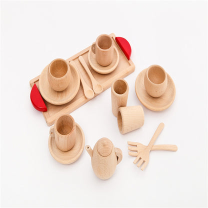 Gift Set Girl Play House Tableware Solid Wood Without Paint Simulation Kitchen Cooking Tableware Toy Beech Wood