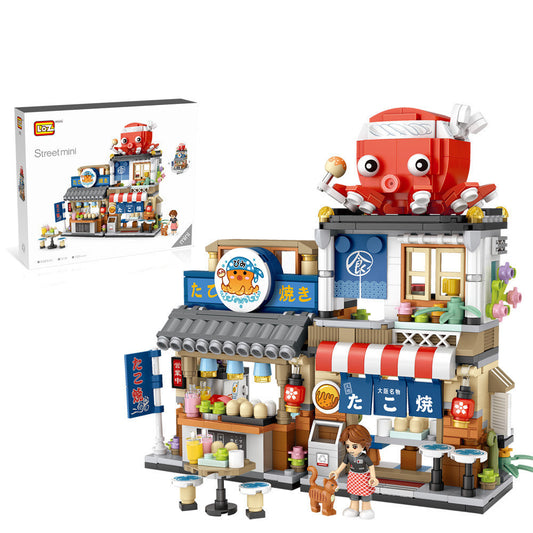 LOZ1218 Takoyaki Japanese Food Shop Small Particle Building Blocks 1219 Shaved Ice Shop Street View Building Blocks Educational Toys