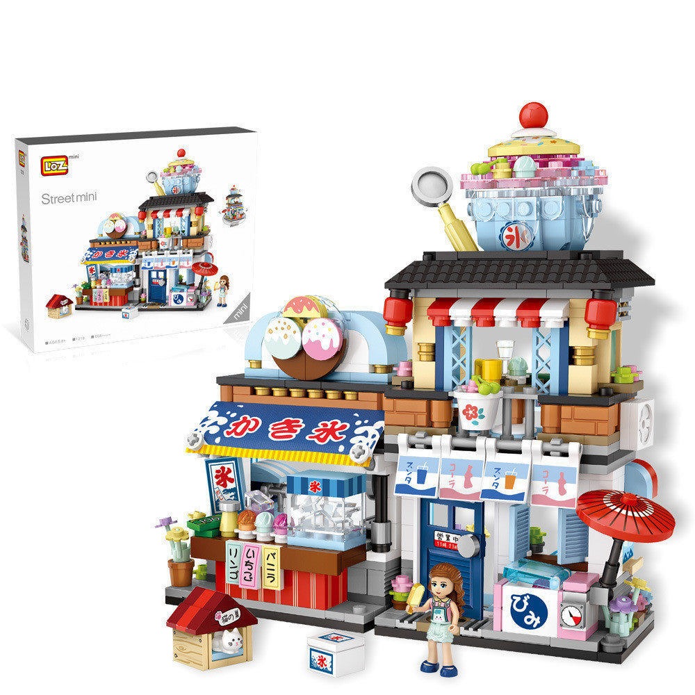 LOZ1218 Takoyaki Japanese Food Shop Small Particle Building Blocks 1219 Shaved Ice Shop Street View Building Blocks Educational Toys