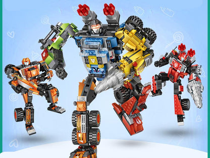 Small Particles Deformed Car Robot Building Blocks Mecha Fit Assembling Toy Puzzle Boy