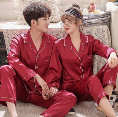 Nuevo Pijamas de pareja de boda para primavera y otoño, traje rojo de seda helada para novia para el hogar, traje de novia de verano para hombre