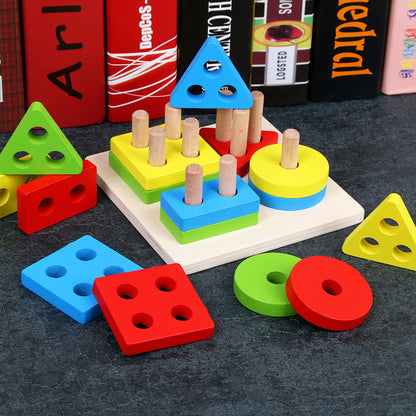 Wooden Geometric Matching Building Blocks Color Cognitive Children's Toys