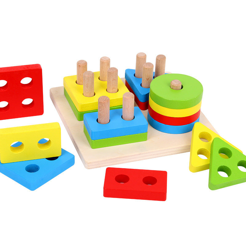 Wooden Geometric Matching Building Blocks Color Cognitive Children's Toys