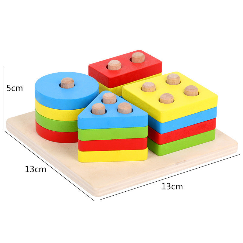 Wooden Geometric Matching Building Blocks Color Cognitive Children's Toys