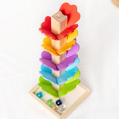 Rainbow Petal Wooden Ball Track Toy