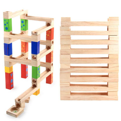 Children's Educational Parent-child Ball Track Slide Blocks Stacking High Marbles To Build Wooden Toys - Here2Save