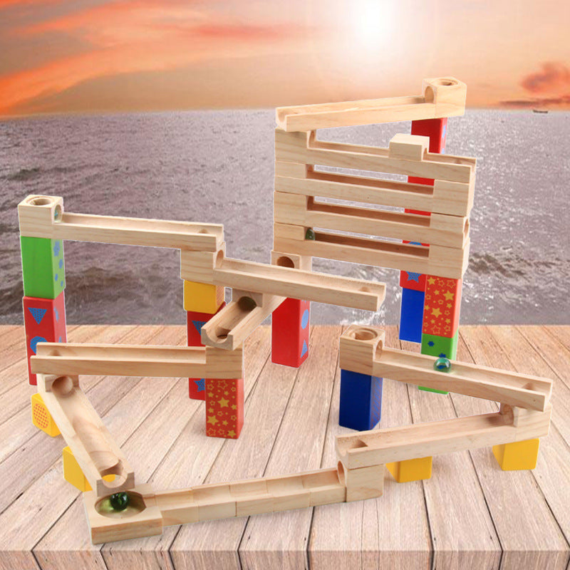 Children's Educational Parent-child Ball Track Slide Blocks Stacking High Marbles To Build Wooden Toys