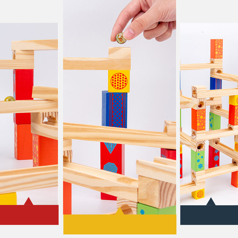 Children's Educational Parent-child Ball Track Slide Blocks Stacking High Marbles To Build Wooden Toys