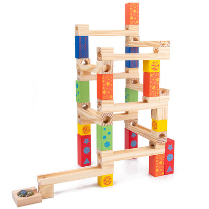 Children's Educational Parent-child Ball Track Slide Blocks Stacking High Marbles To Build Wooden Toys