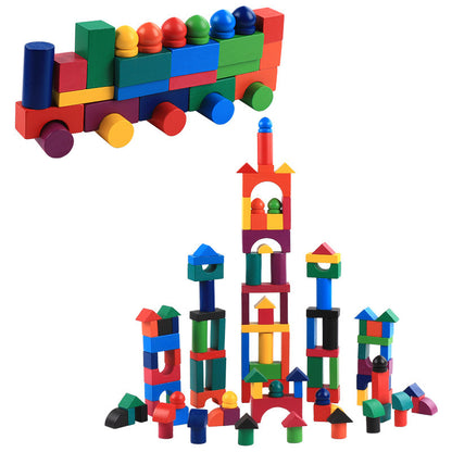 Wooden Grains Color Building Blocks Kindergarten Children Early Childhood Parenting Toy For Kids