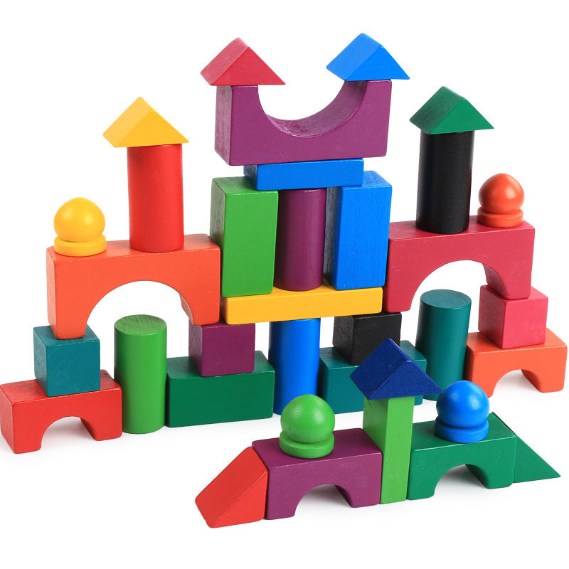 Wooden Grains Color Building Blocks Kindergarten Children Early Childhood Parenting Toy For Kids