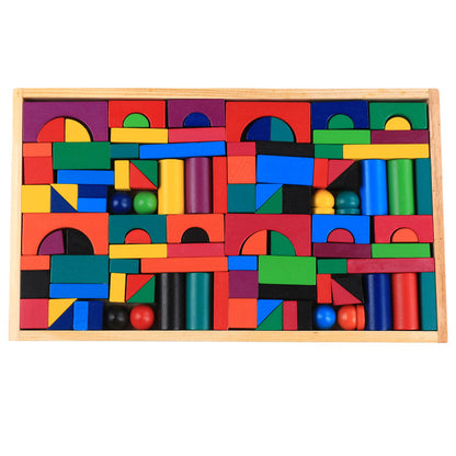 Wooden Grains Color Building Blocks Kindergarten Children Early Childhood Parenting Toy For Kids