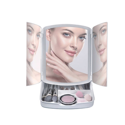 Beauty Vanity Mirror Luminous Three Folding Makeup Mirror Desktop Mirror