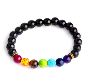 Handmade Black Lava Seven Chakra Healing Balance Beaded Bracelet