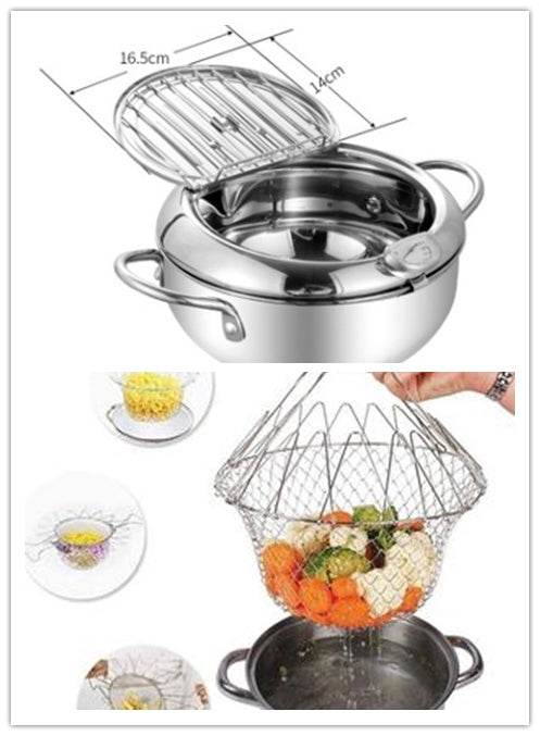 Stainless Steel Telescopic Folding Basket Frying Basket French Fries Degreasing Kitchen Tool - Here2Save
