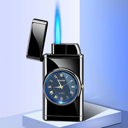 New Lighter With Electric Watch Rocker Arm Automatic Ignition Straight Blue Flame Lighter Creative Real Dial Inflatable Windproof Lighter Men's Watch Gift - Here2Save