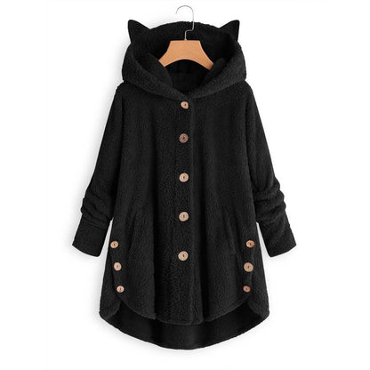 European and American button hooded cat ears plush top