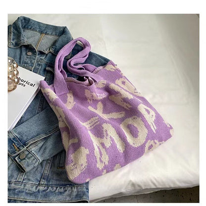 Bolso de punto con estampado de letras, bolso bandolera para compras a la moda, bolso de gran capacidad