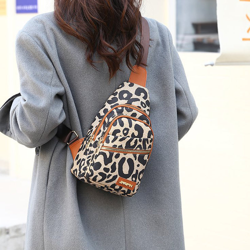 Bolso bandolera con estampado de leopardo y conector para auriculares, mochila cruzada, bolso de hombro para mujer