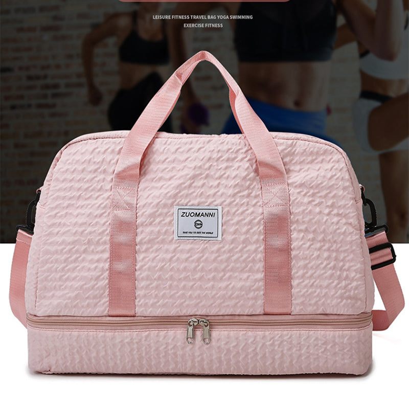 Bolsa de viaje de color sólido con diseño fruncido Bolsa de equipaje portátil Separación de ropa seca y húmeda Bolsa de hombro para gimnasio para fin de semana Bolsos para la noche Mujeres