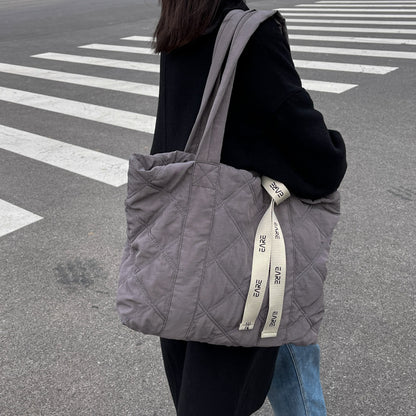 Winter Tote Bag For Women 2023 Sewing Rhombus Shoulder Bag High Capacity Commuting Shopping Bag Personalized Handbags