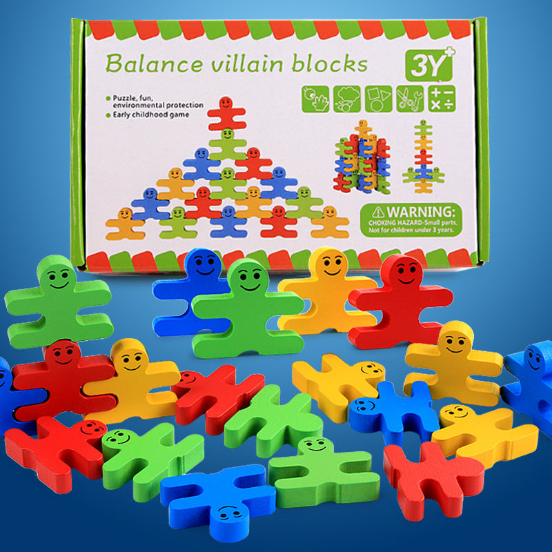 Cartoon Educational Wooden Early Education Toys Assembling Bricks Pro Balance Villain Building Blocks