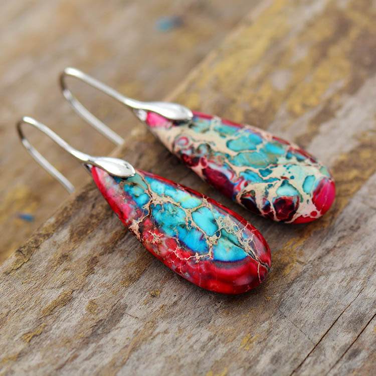 New Bohemian Emperor Stone Water Drop Pendant Earrings - Here2Save