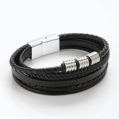 Stainless Steel Men's Leather Magnetic Buckle Woven Bracelet - Here2Save