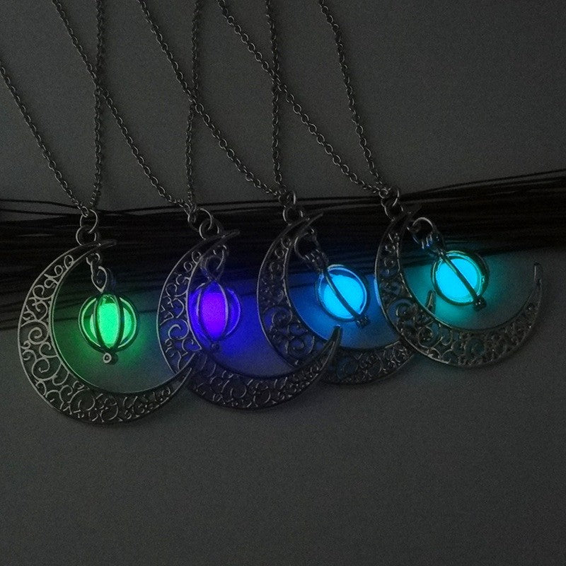 Fashion Moon Natural Glowing Stone Healing Necklace Women Gift Charm Luminous Pendant Necklace Jewelry - Here2Save