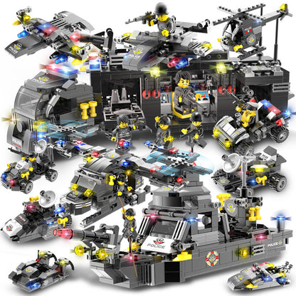 Military aircraft carrier police building blocks children assembled DIY toys