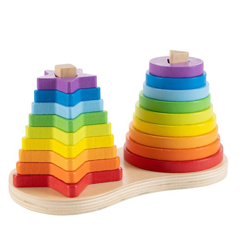Rainbow Tower Jenga Ring Building Block Toy - Here2Save