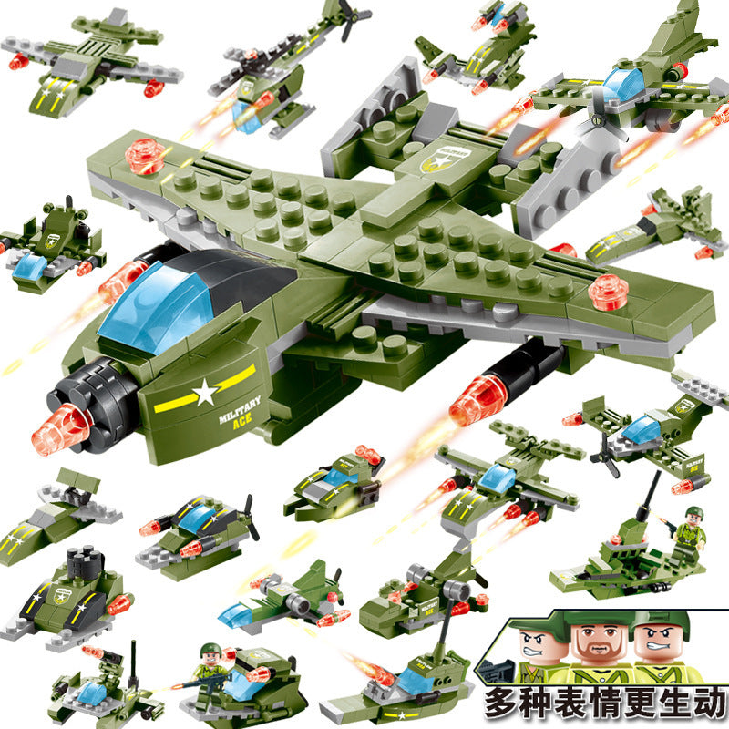 Military aircraft carrier police building blocks children assembled DIY toys