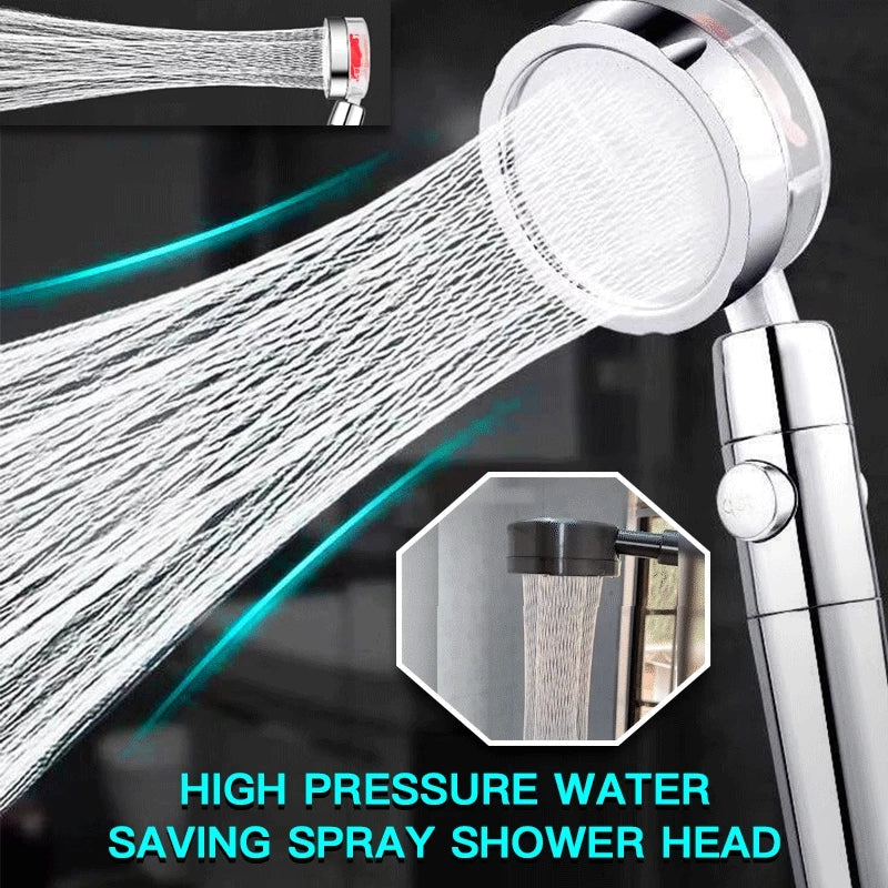 Propeller Driven Shower Head With Stop Button And Cotton Filter Turbocharged High Pressure Handheld Shower Nozzle - Here2Save