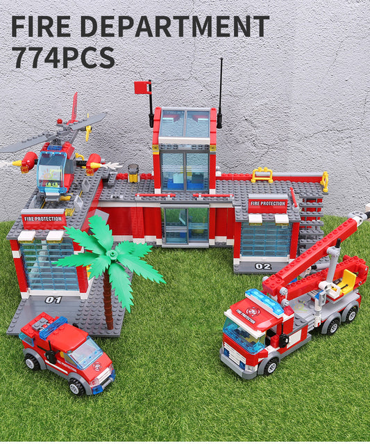 Fire Station Model Building Blocks City Construction Firefighter Truck Educational Bricks Toys Child