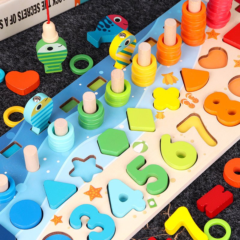 Educational Wooden Toys for Kids Board Math Fishing Count Numbers Matching Digital Shape Match Early Education Toy