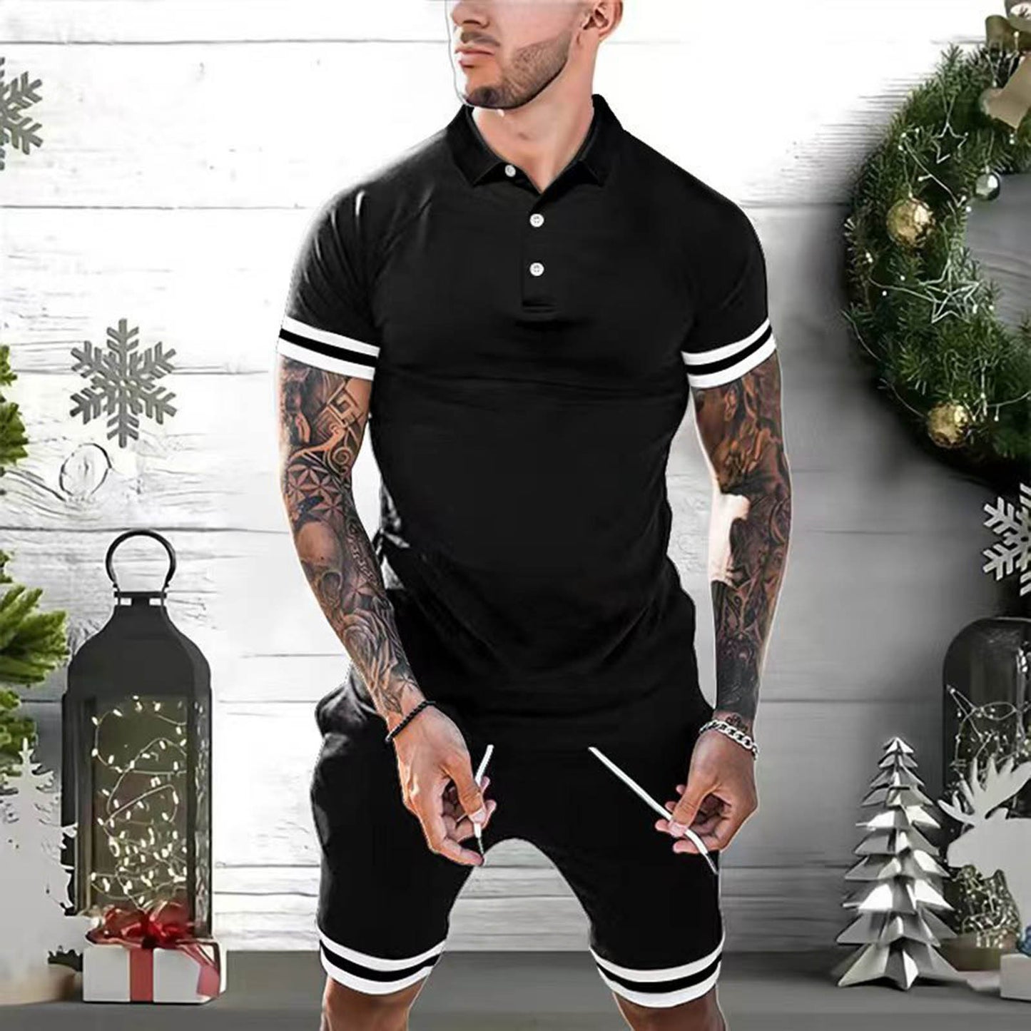 Mens Short Sets 2 Piece Outfits Polo Shirt Fashion Summer Tracksuits Casual Set Short Sleeve And Shorts Set For Men - Here2Save