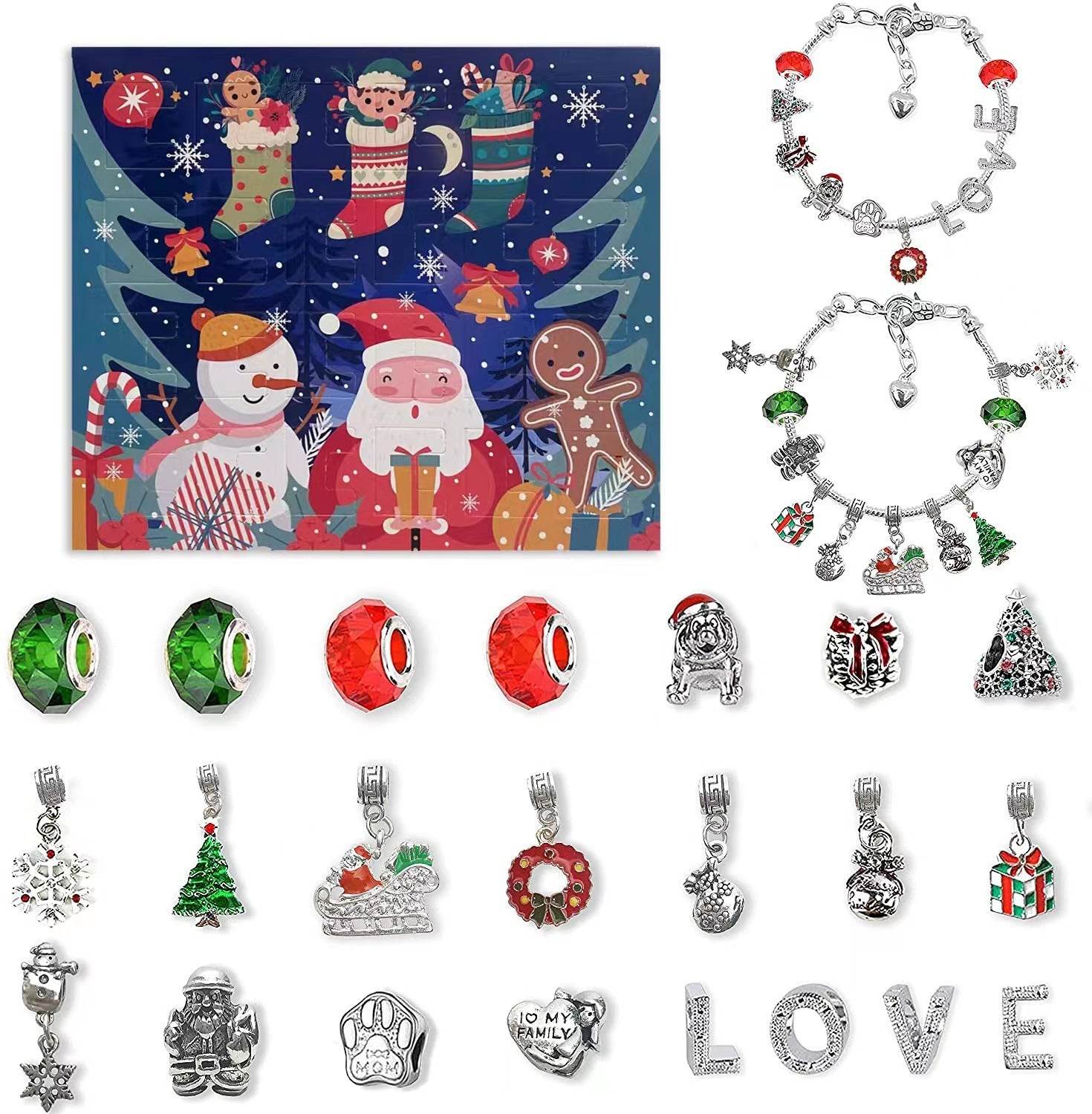 Christmas Advent 24 Countdown Calendar Gift Box Bracelet Set - Here2Save