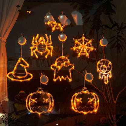 Halloween Window Hanging LED Lights Spider Pumpkin Hanging Ghost Horror Atmosphere Lights Holiday Party Decorative Lights Home Decor - Here2Save