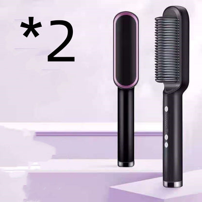 New 2 In 1 Hair Straightener Hot Comb Negative Ion Curling Tong Dual-purpose Electric Hair Brush - Here2Save