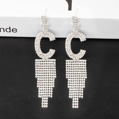 Fashion Jewelry 925 Silver Needle Ornaments Rhinestone Letter B Earrings Banquet Tassel Ear Ornaments Female - Here2Save