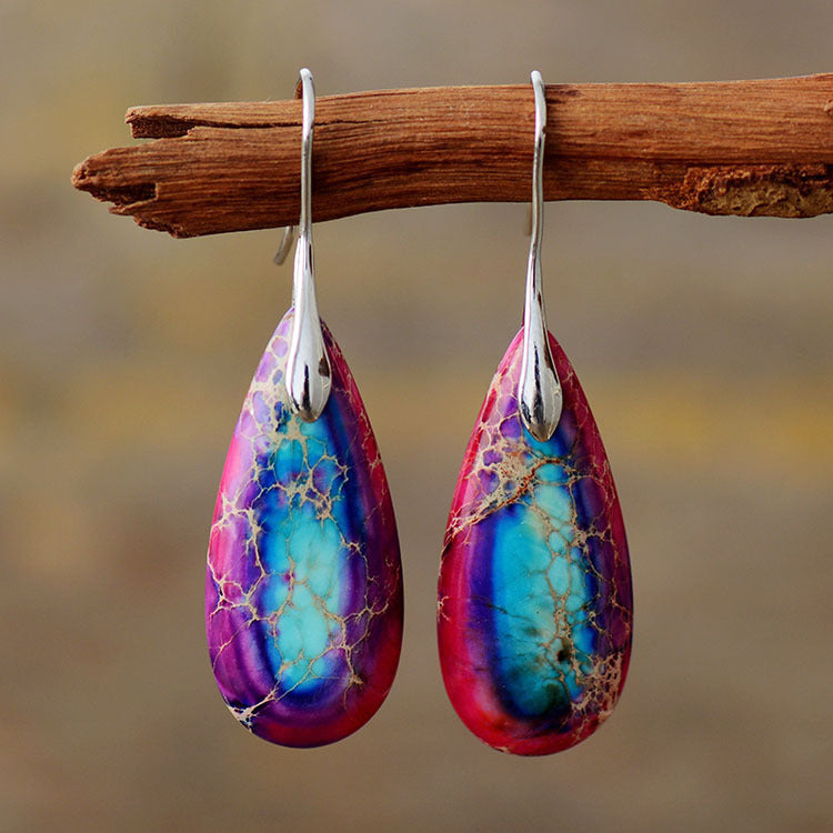 New Bohemian Emperor Stone Water Drop Pendant Earrings