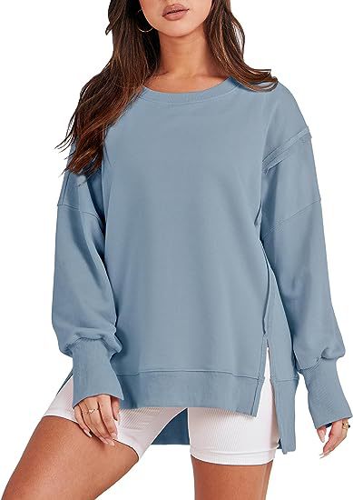 Sudadera lisa de gran tamaño con cuello redondo, jersey de manga larga, sudaderas con capucha, Tops, moda para otoño, ropa de mujer para invierno