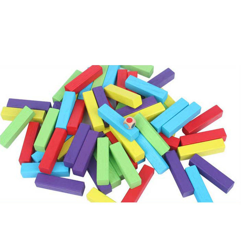 Colorful stacked high puzzle pumping wooden blocks