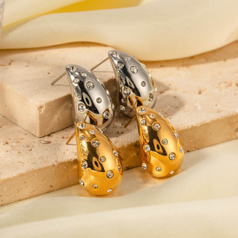 18K Gold-plated Stainless Steel Inlaid Zircon Chubby Stud Earrings INS - Here2Save