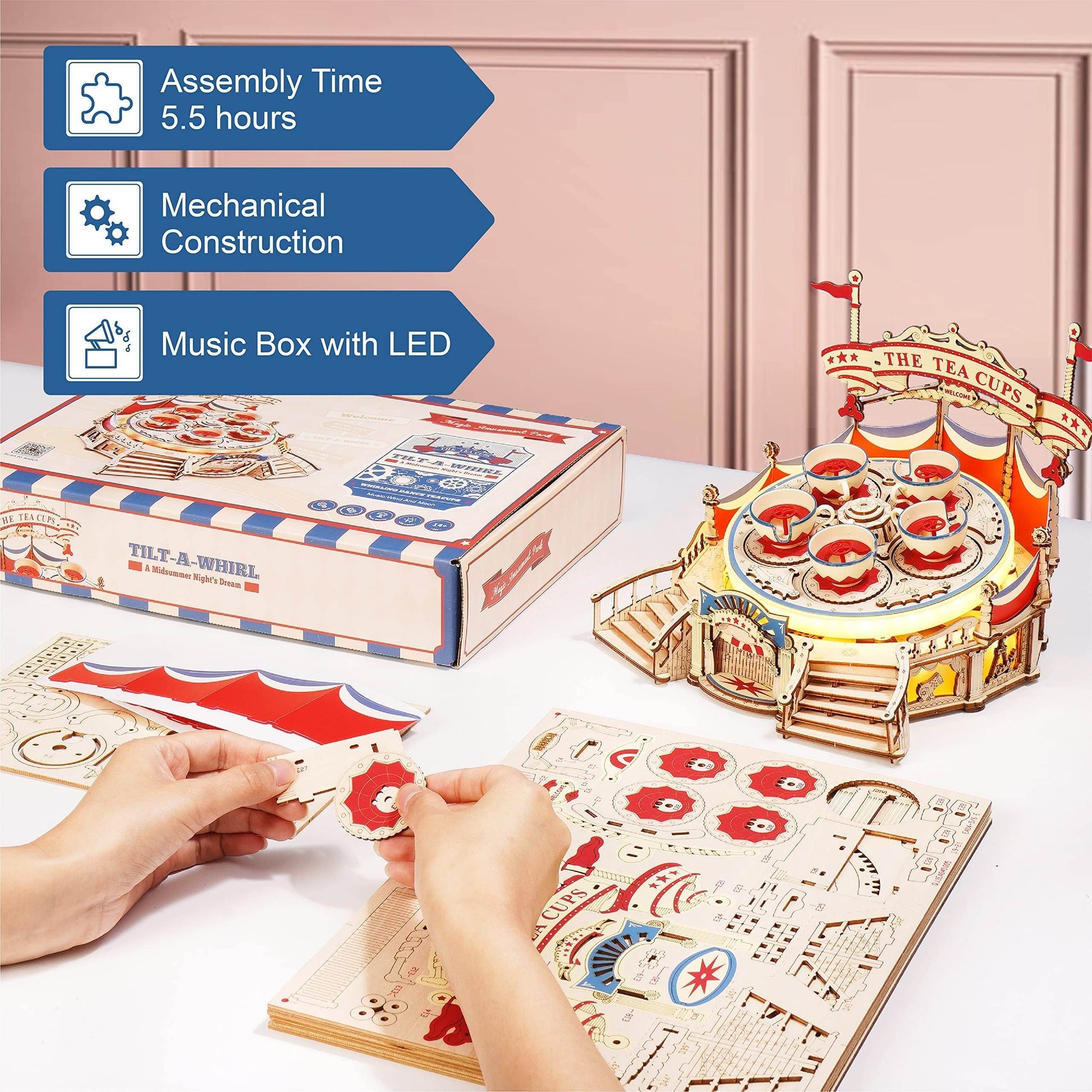 Robotime RokrTilt-A-Whirl DIY Music Box Building Block Amusement Park Series For Kids Adults Easy Assembly 3D Wooden Puzzle EA04 - Here2Save