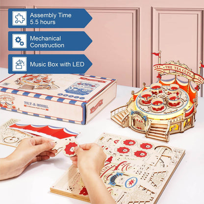 Robotime RokrTilt-A-Whirl DIY Music Box Building Block Amusement Park Series For Kids Adults Easy Assembly 3D Wooden Puzzle EA04 - Here2Save