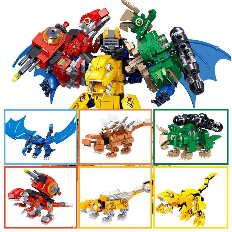 Dinosaur Building Blocks Assembled Toy Model Morphing Robot Puzzle Children's Boy Gift