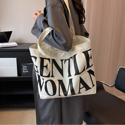 Bolso de lona de gran capacidad para mujer, bandolera con estampado de letras, bolsos sencillos de viaje, bolsas para compras diarias informales