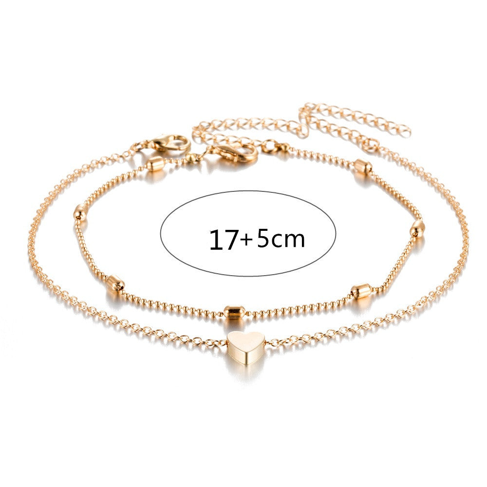 Double-layered anklet Retro beach ball chain heart-shaped anklet - Here2Save