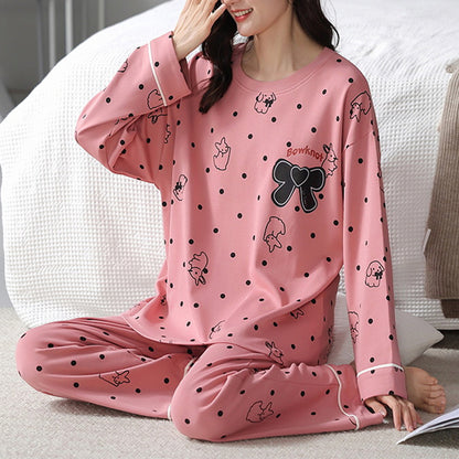 Pijamas holgados con estampado para mujer, Conjunto de pijama de Otoño Invierno, mangas largas y pantalones, ropa de dormir elegante para niña, ropa de descanso para el hogar